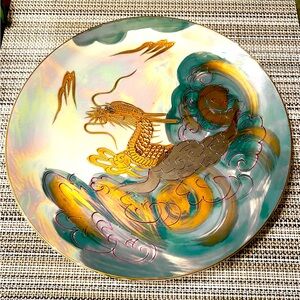 Hand painted Vtg AITO China Wedding Plate 18K Gold porcelain plate dragon design